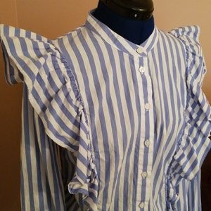 Who What Wear Tops - Who What Wear Blue White Stripe Ruffled Blouse Who What Wear Tops - Who What Wear Blue White Stripe Ruffled Blouse